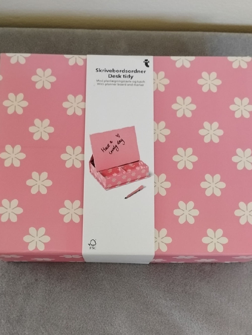 NWT Desk Tidy Box with Floral Print - Pink and White